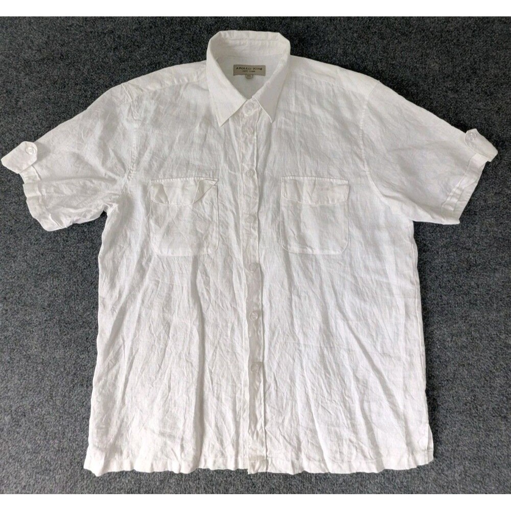 Apollo King New York Shirt Men's 100% Linen Button Up Short Sleeve Sz 2XL White